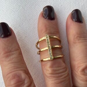 Elegant Gold Triple Band Ring with Crystals